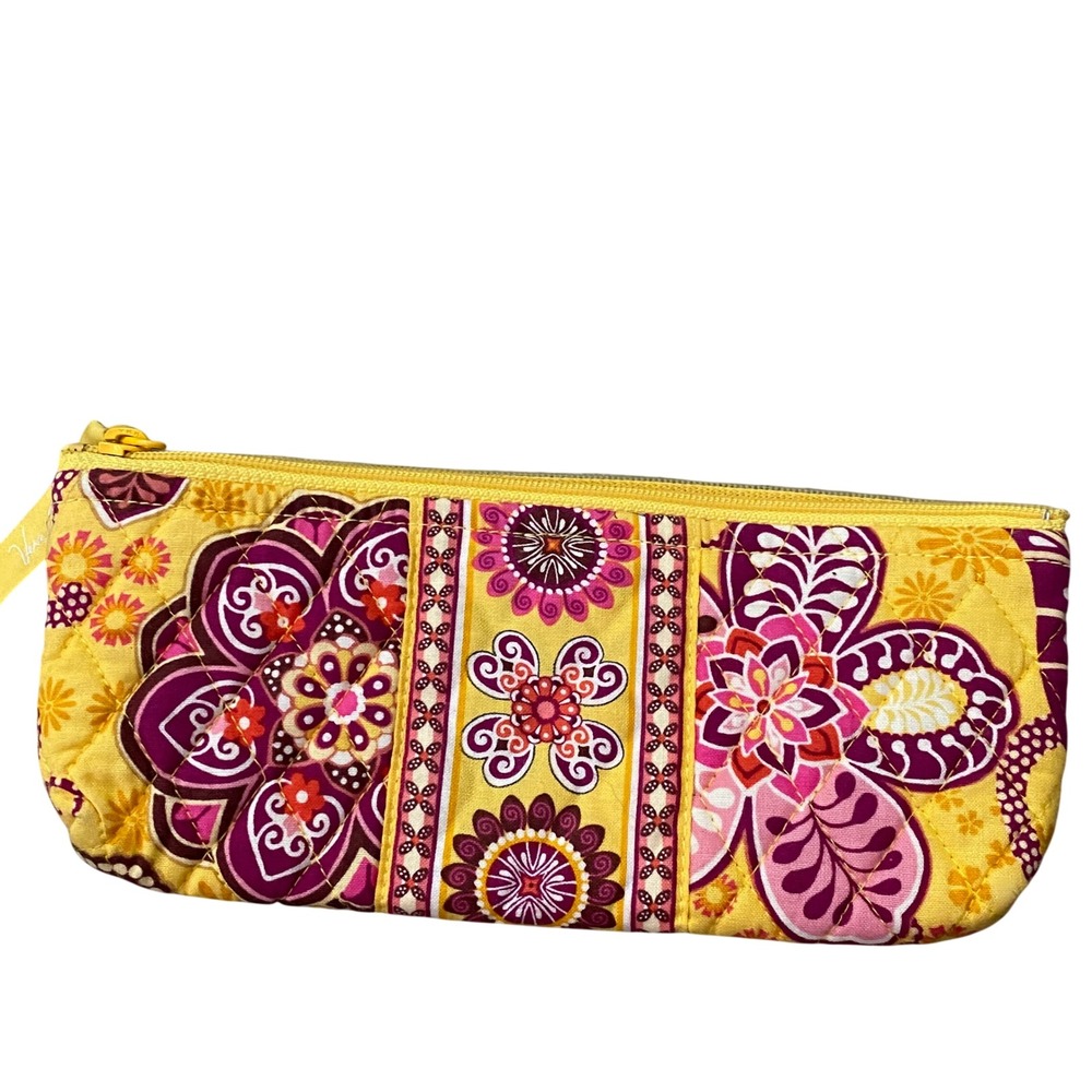 Vera Bradley Cosmetic Pouch Womens OS Yellow Floral Quilted Makeup Bag Pouch